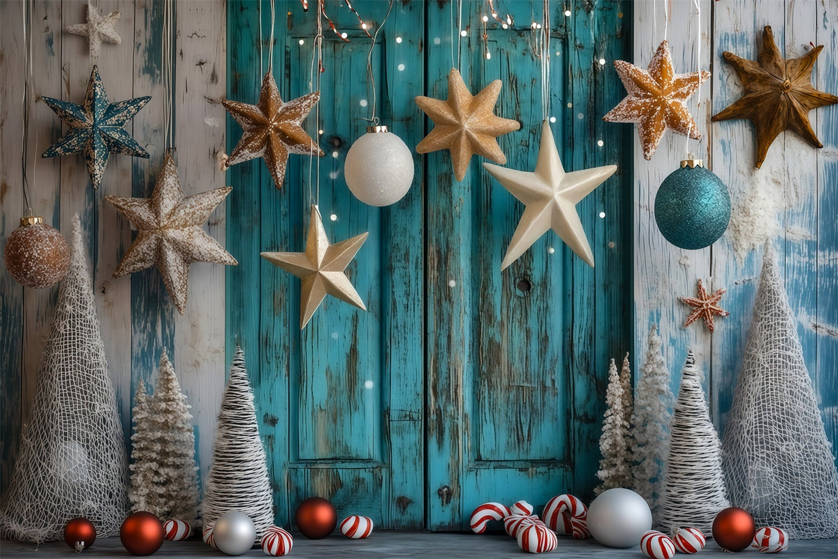 Christmas Wood Backdrop Coastal Star Ornament Decor Christmas Studio Backdrop RR69-53