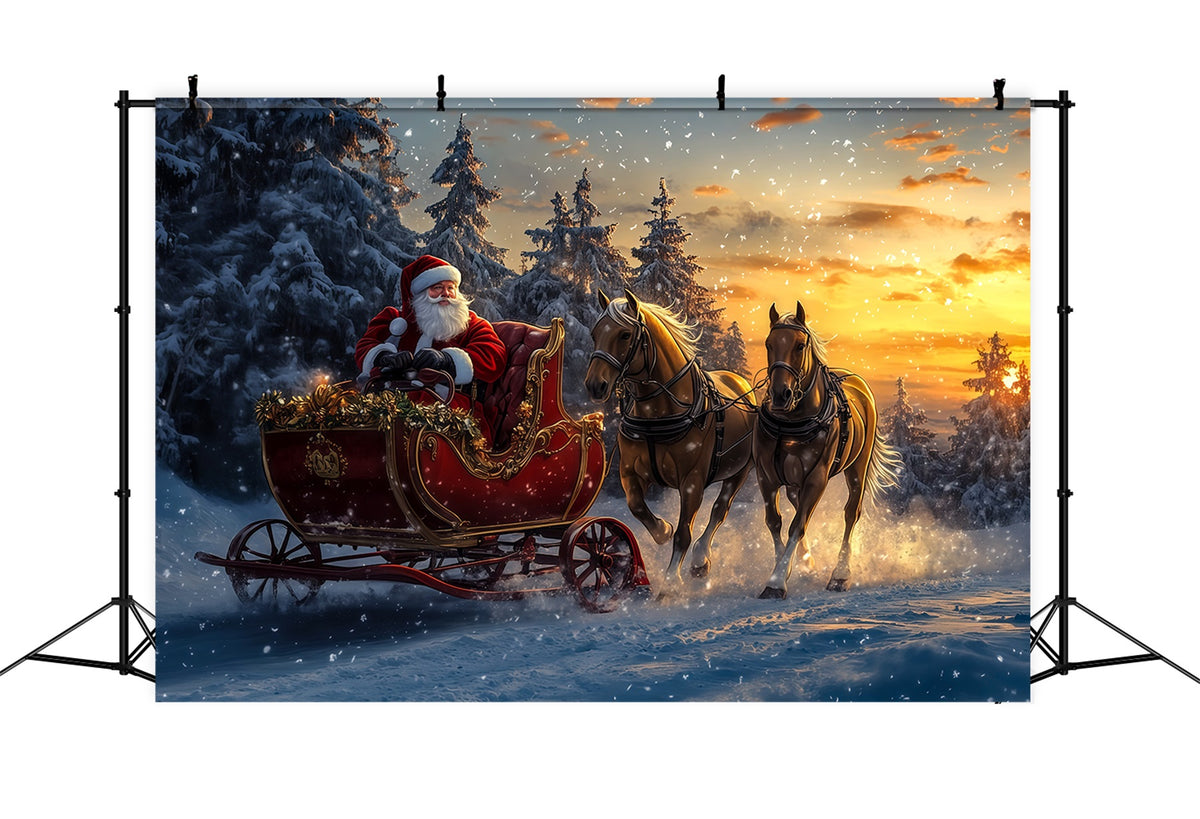 Christmas Santa Backdrop Santa Sleigh Snow Forest Photography Backdrop Christmas RR69-54