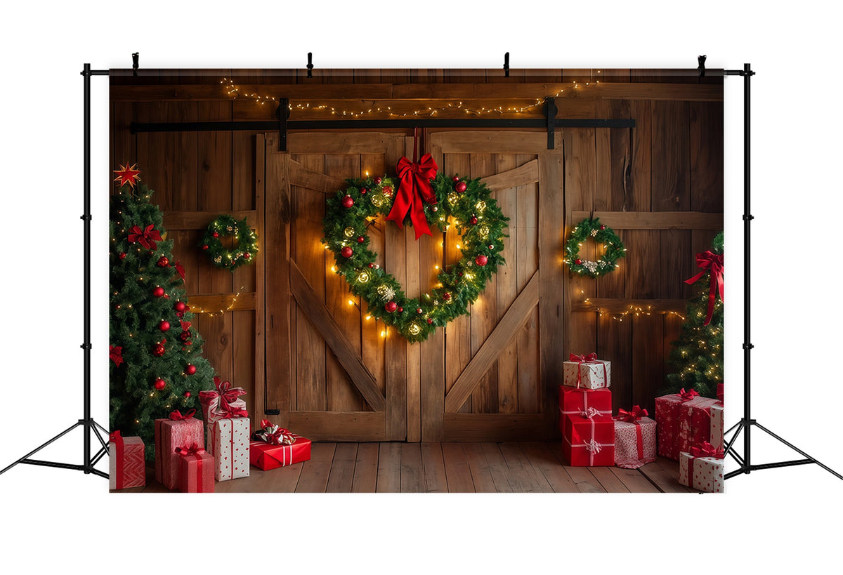 Barn Door Christmas Backdrop Rustic Barn Wreath Door Indoor Christmas Backdrop RR69-55