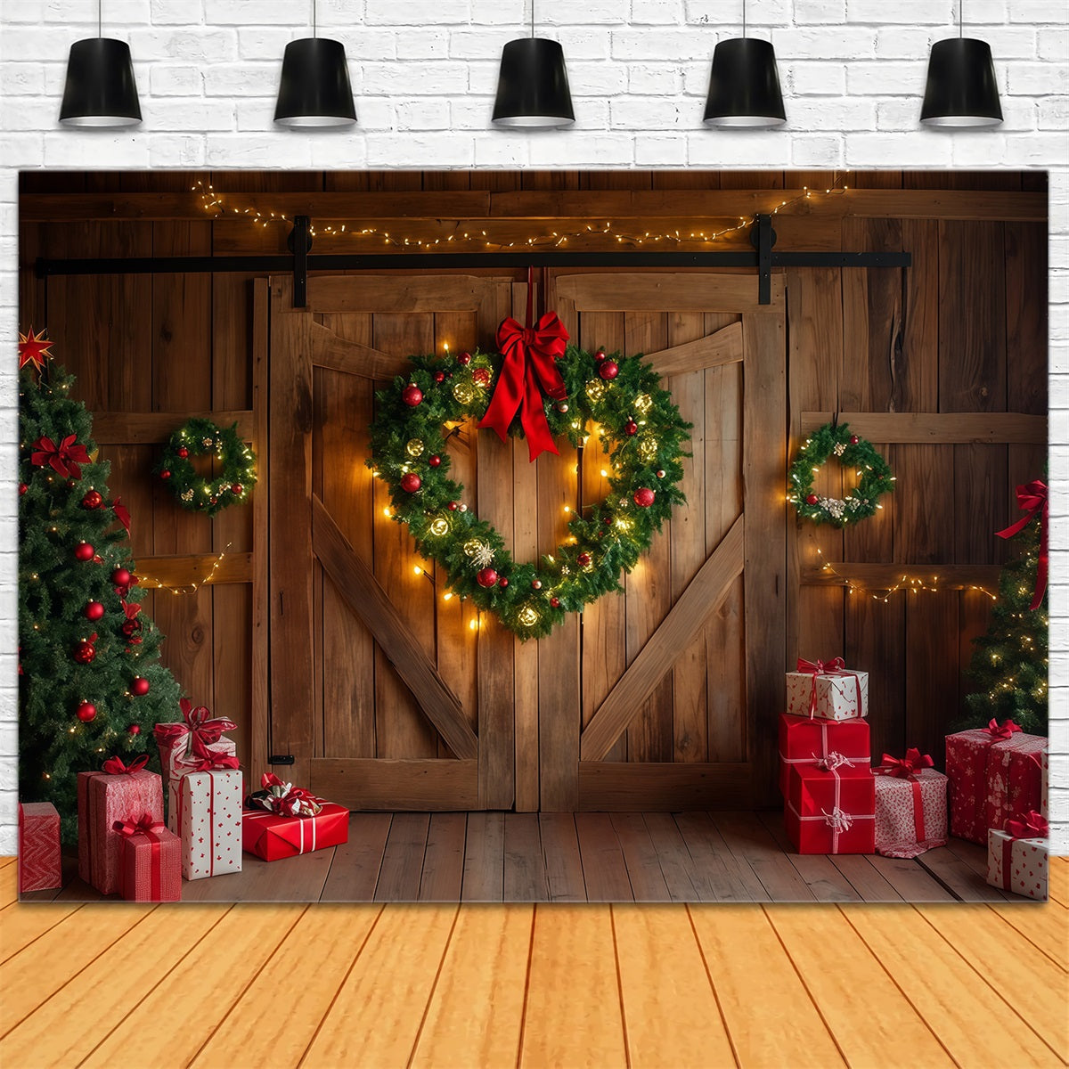 Barn Door Christmas Backdrop Rustic Barn Wreath Door Indoor Christmas Backdrop RR69-55