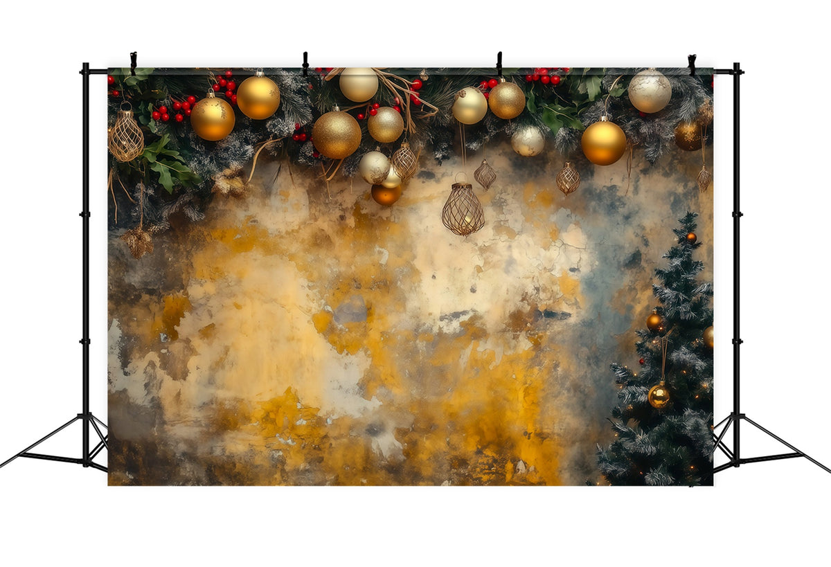 Christmas Ball Backdrop Golden Ornament Garland Wall Studio Backdrops Christmas RR69-56