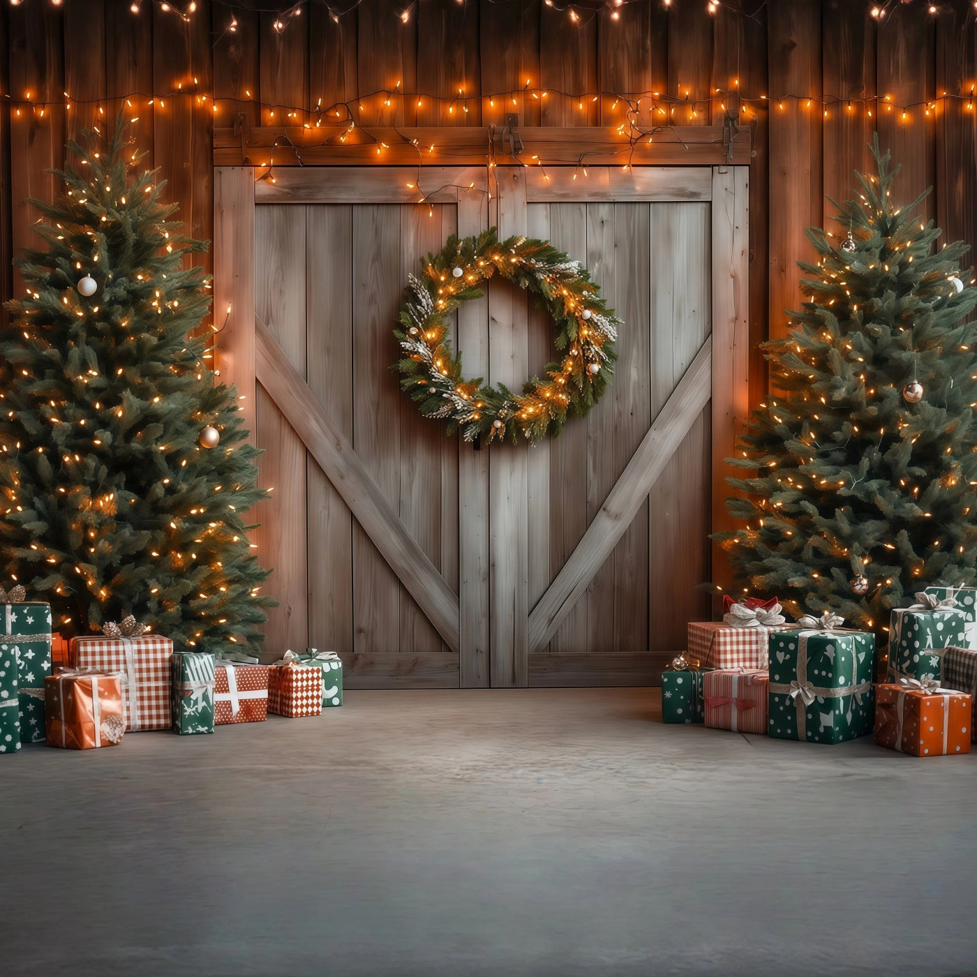 Christmas Barn Door Backdrop Rustic Barn Door Decor Christmas Studio Backdrops RR69-59