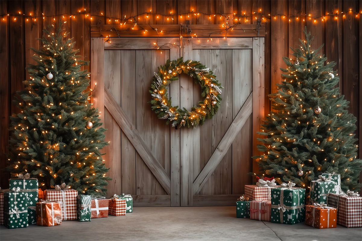 Christmas Barn Door Backdrop Rustic Barn Door Decor Christmas Studio Backdrops RR69-59