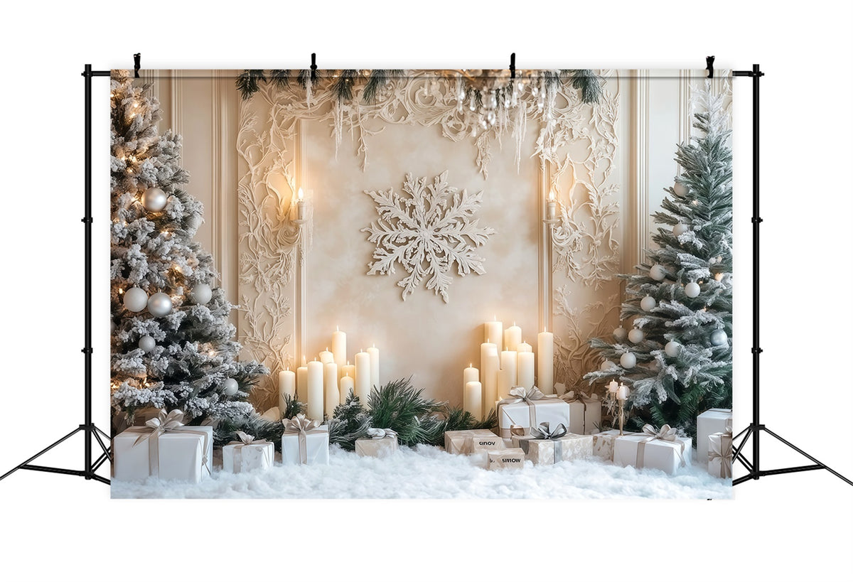 White Christmas Tree Backdrop Frosted Candle Snowflake Wall Photo Backdrop Christmas RR69-6