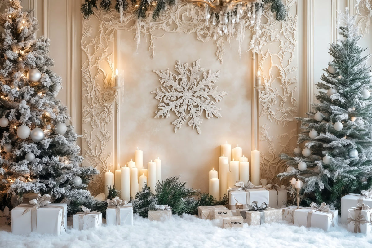 White Christmas Tree Backdrop Frosted Candle Snowflake Wall Photo Backdrop Christmas RR69-6