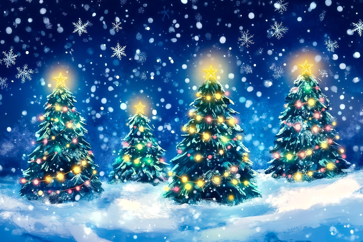 Christmas Tree Backdrop Glowing Pine Forest Christmas Photography Backdrops RR69-62