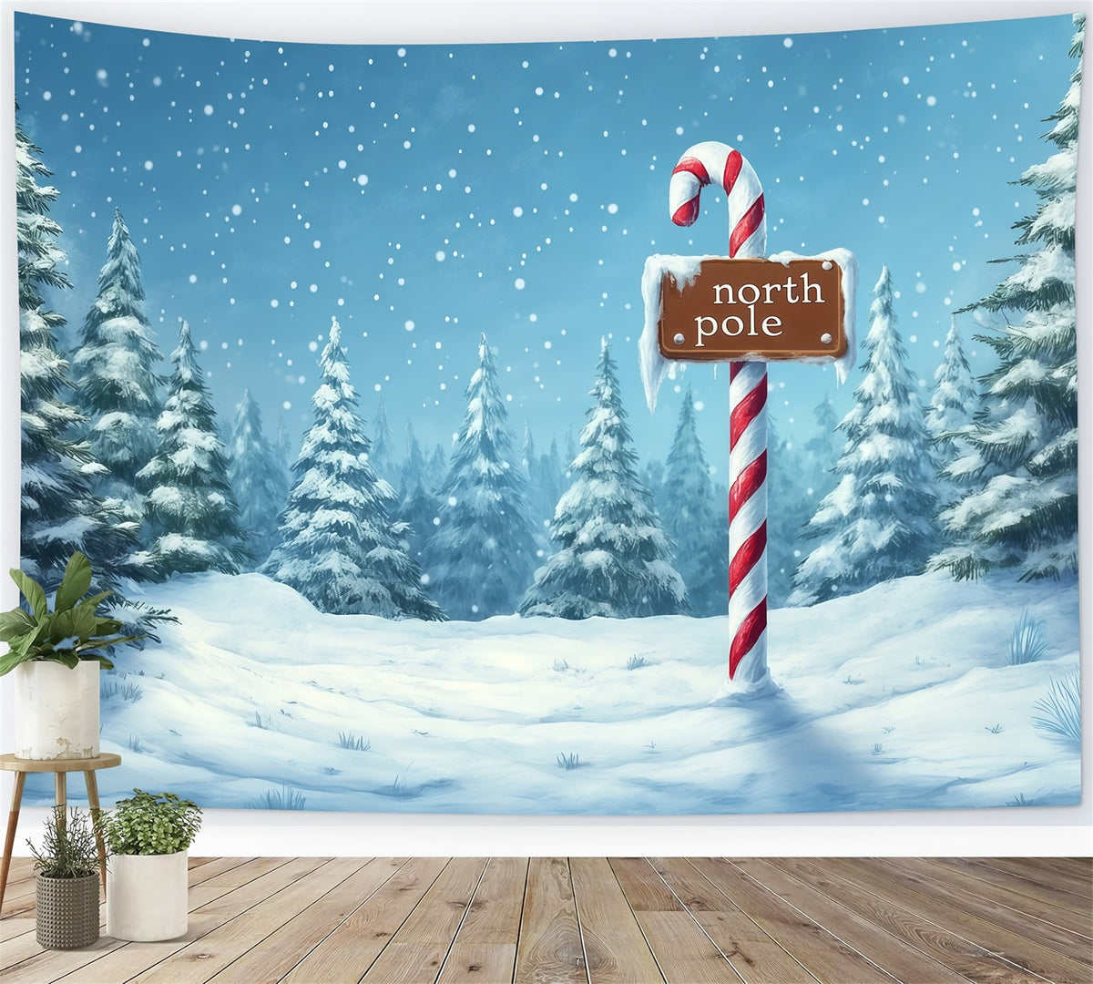 North Pole Christmas Backdrop Winter Snowy Forest Backdrops Christmas RR69-68