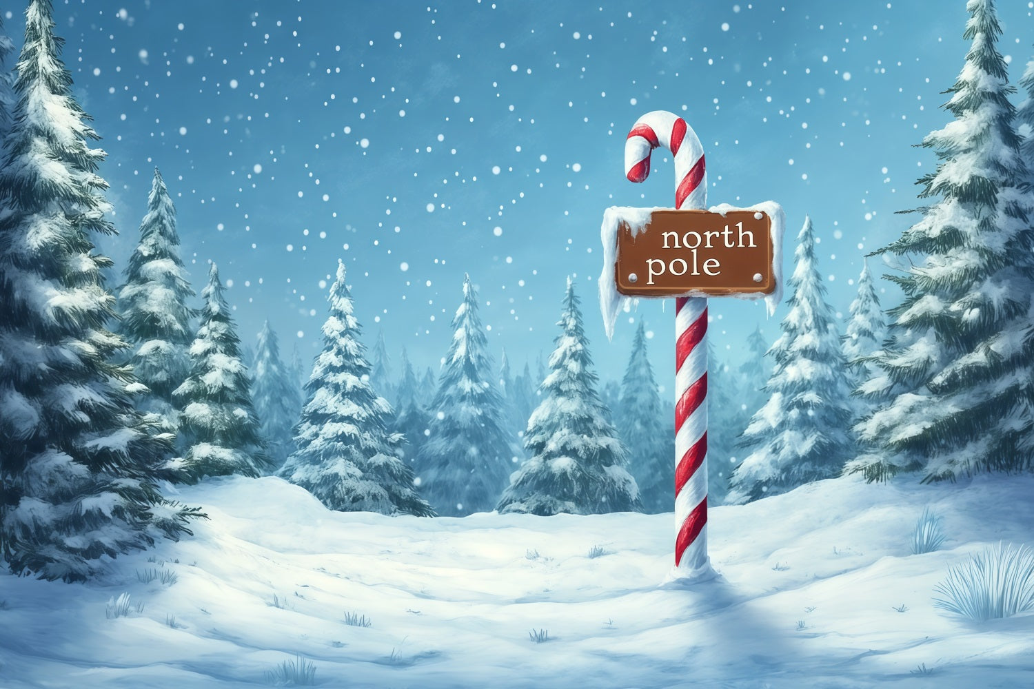 North Pole Christmas Backdrop Winter Snowy Forest Backdrops Christmas RR69-68