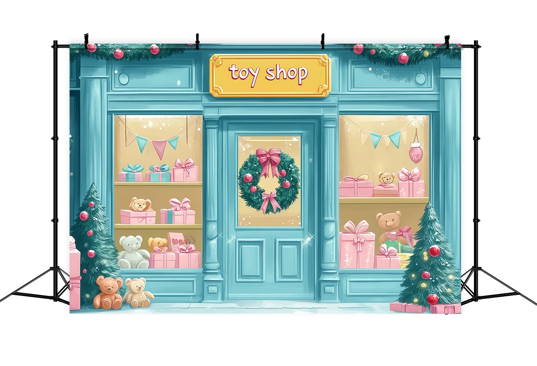 Christmas Store Backdrop Cute Toy Shopfront Photography Christmas Backdrop RR69-69