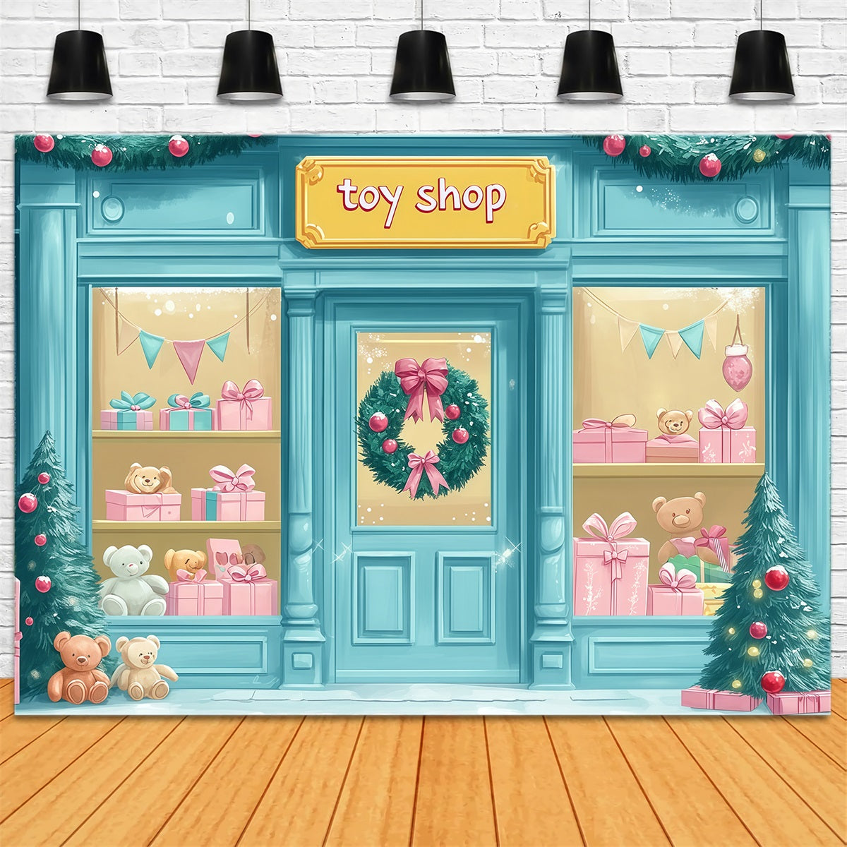 Christmas Store Backdrop Cute Toy Shopfront Photography Christmas Backdrop RR69-69