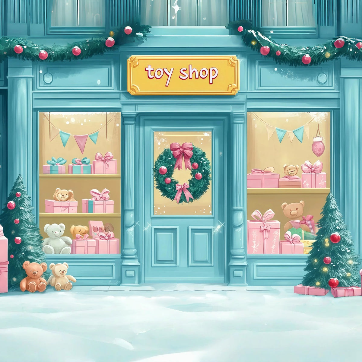 Christmas Store Backdrop Cute Toy Shopfront Photography Christmas Backdrop RR69-69