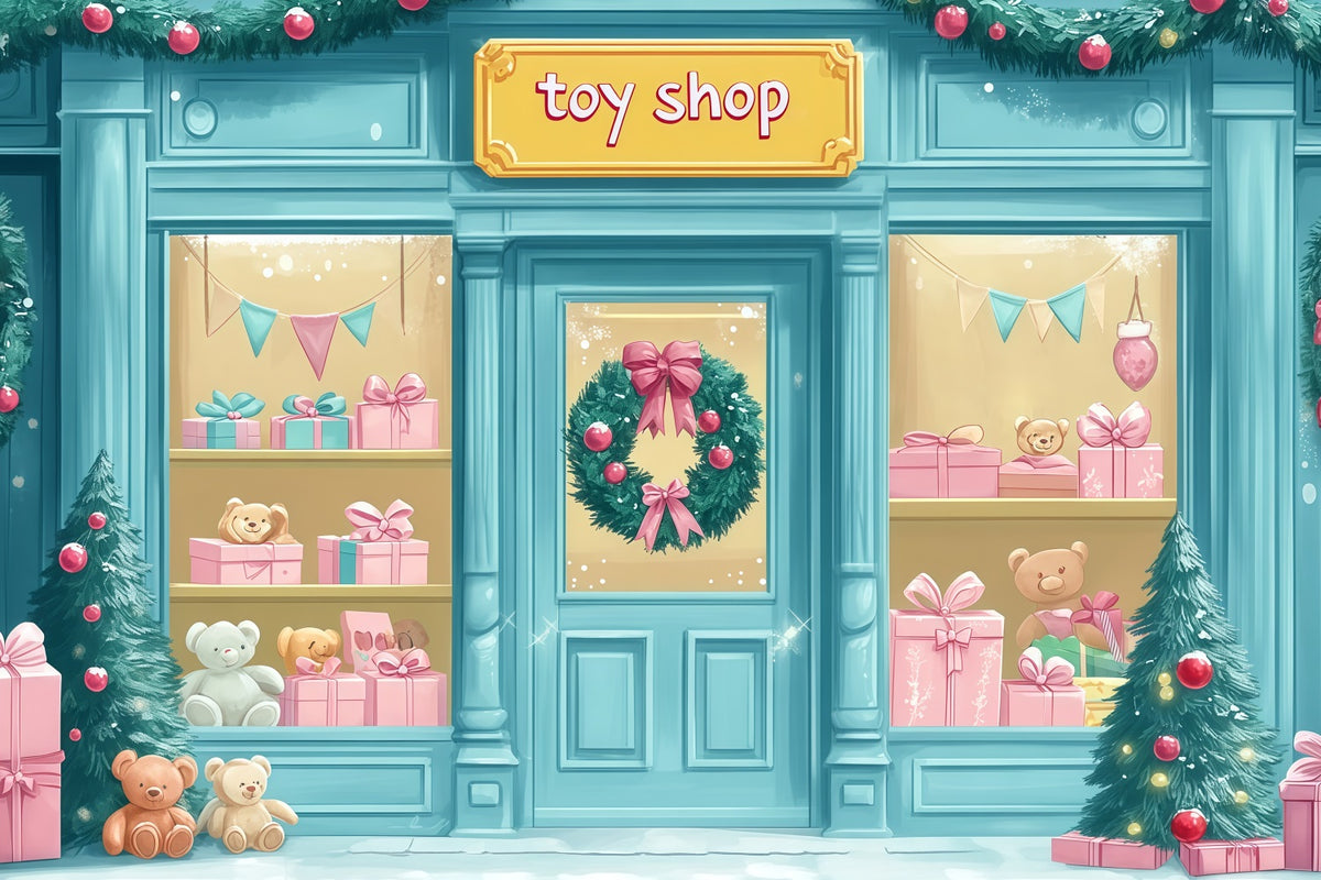Christmas Store Backdrop Cute Toy Shopfront Photography Christmas Backdrop RR69-69