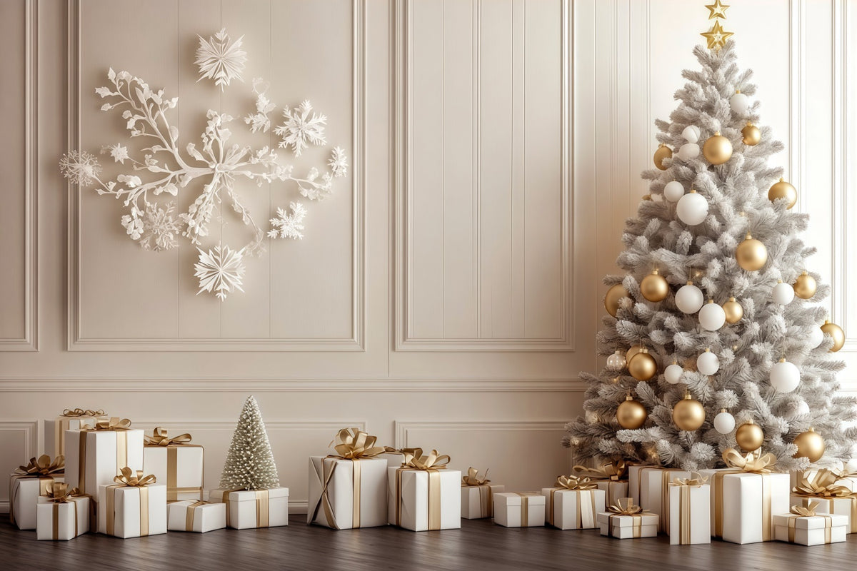 Christmas Wall Backdrop White Gold Tree Display Large Christmas Backdrops RR69-7