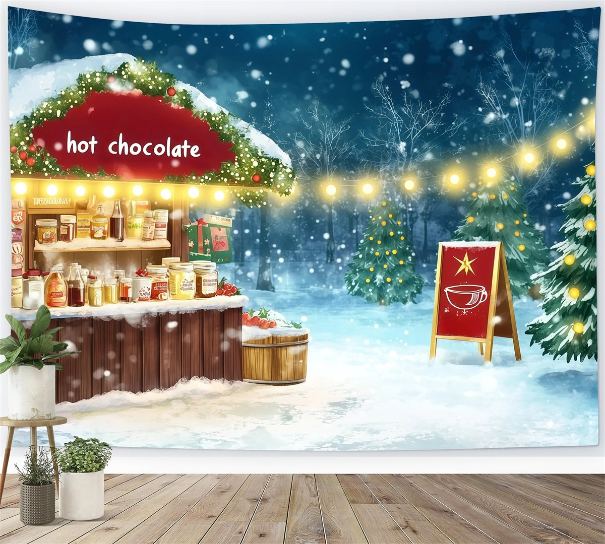 Snowy Christmas Backdrop Hot Chocolate Market Photography Backdrops Christmas RR69-70