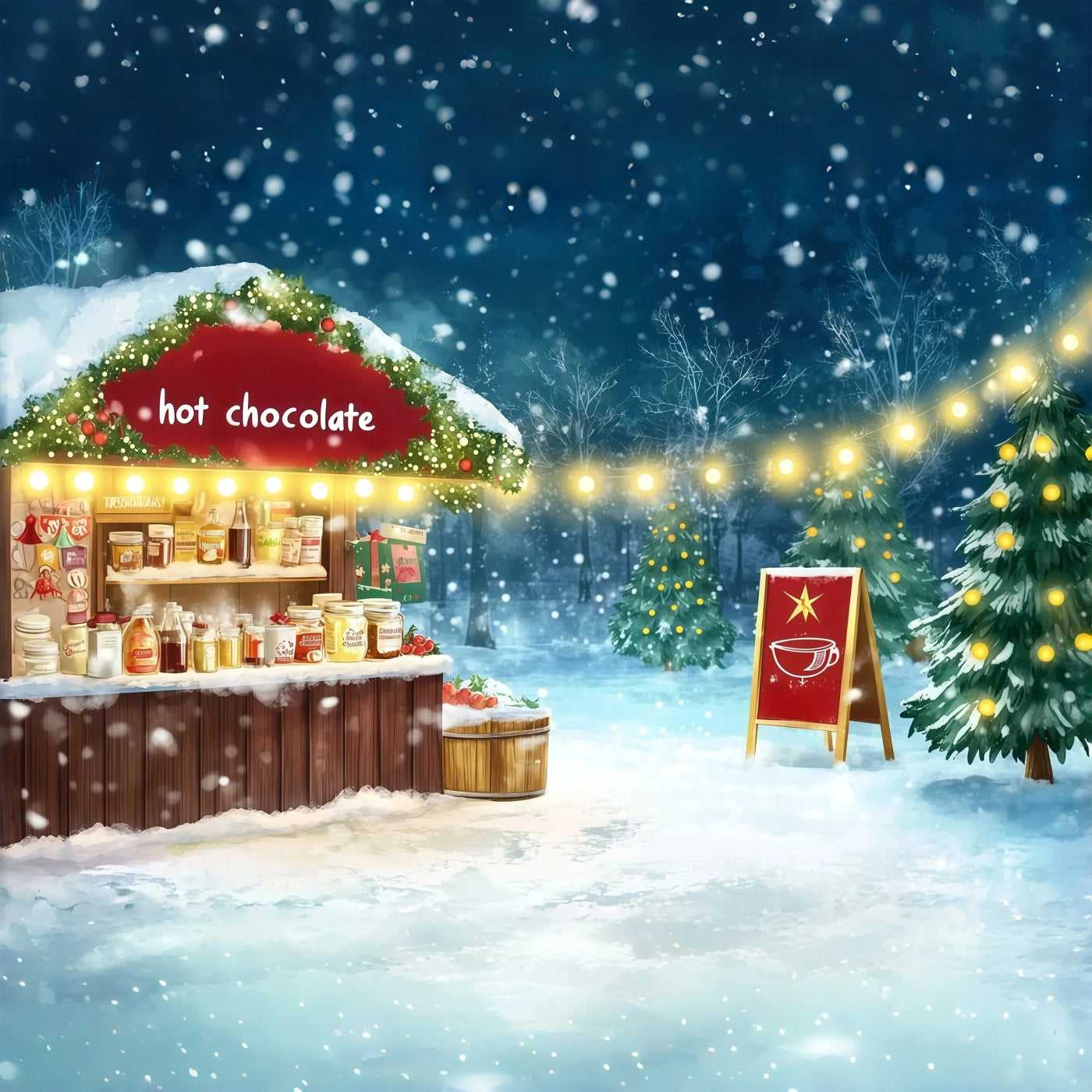 Snowy Christmas Backdrop Hot Chocolate Market Photography Backdrops Christmas RR69-70