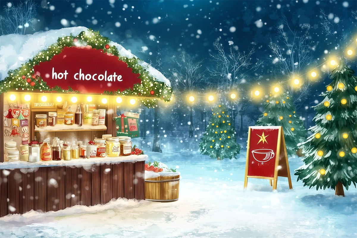 Snowy Christmas Backdrop Hot Chocolate Market Photography Backdrops Christmas RR69-70