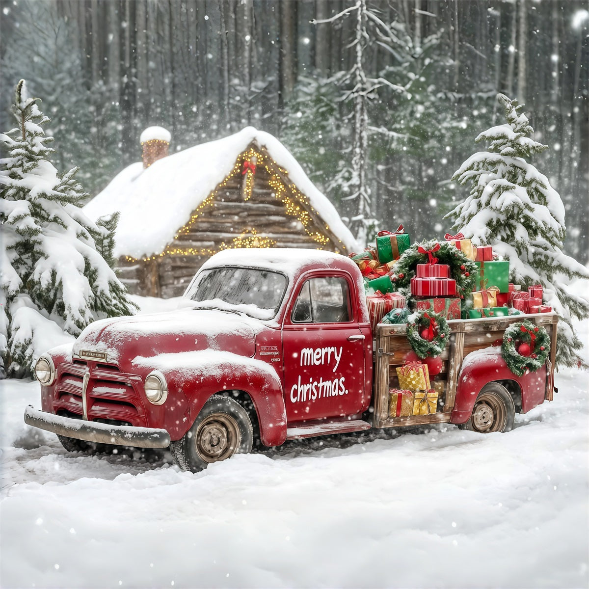 Christmas Truck Backdrop Snowy Forest Gifts Car Studio Backdrops Christmas RR69-76