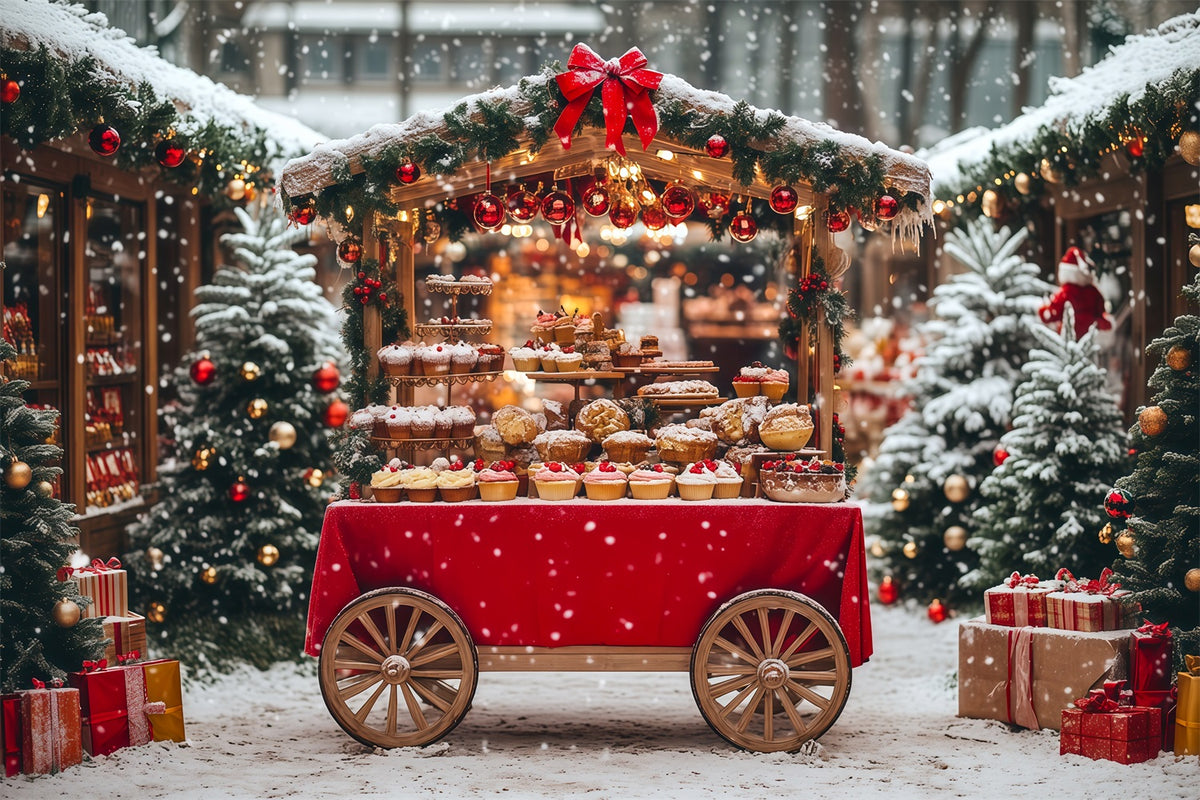 Snowy Christmas Backdrop Snow Dessert Cart Market Photo Christmas Backdrop RR69-77
