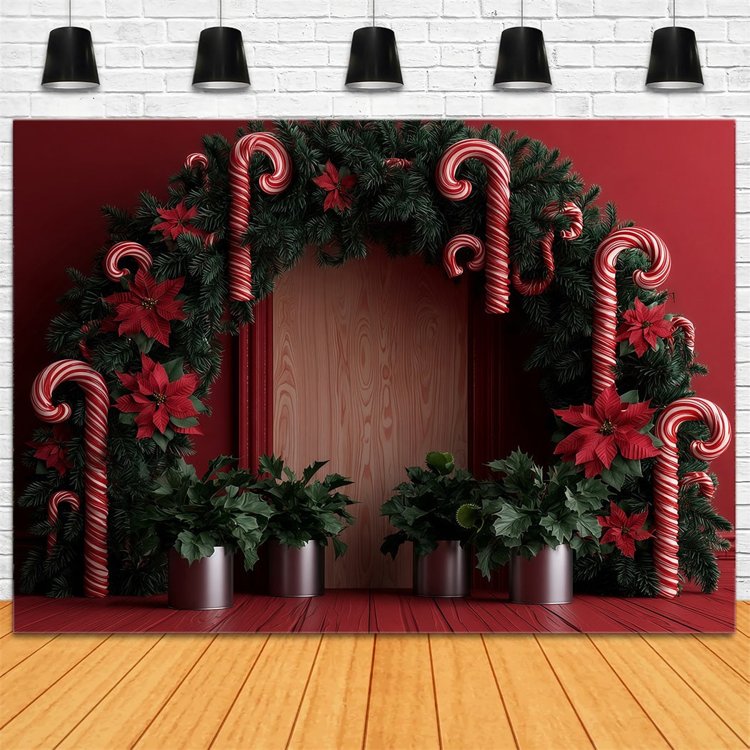 Candy Cane Christmas Backdrop Poinsettia Garland Archway Christmas Studio Backdrops RR69-79