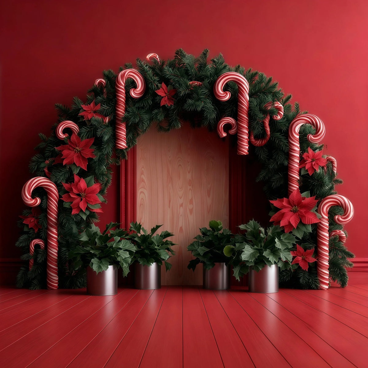 Candy Cane Christmas Backdrop Poinsettia Garland Archway Christmas Studio Backdrops RR69-79