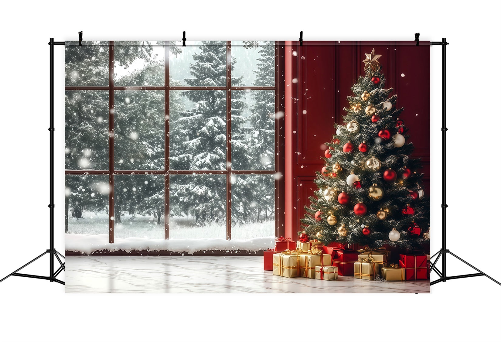 Christmas Window Backdrop Snowy Window Tree Corner Christmas Wall Backdrop RR69-8
