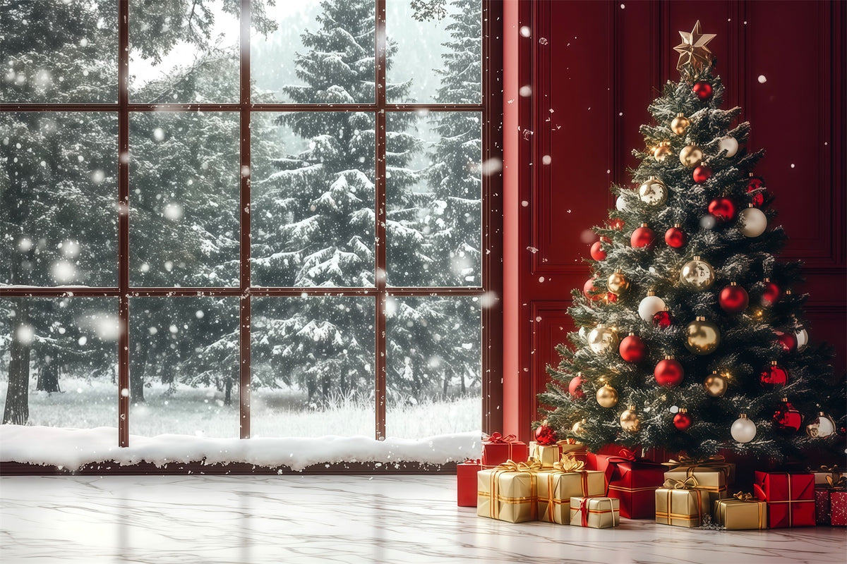 Christmas Window Backdrop Snowy Window Tree Corner Christmas Wall Backdrop RR69-8