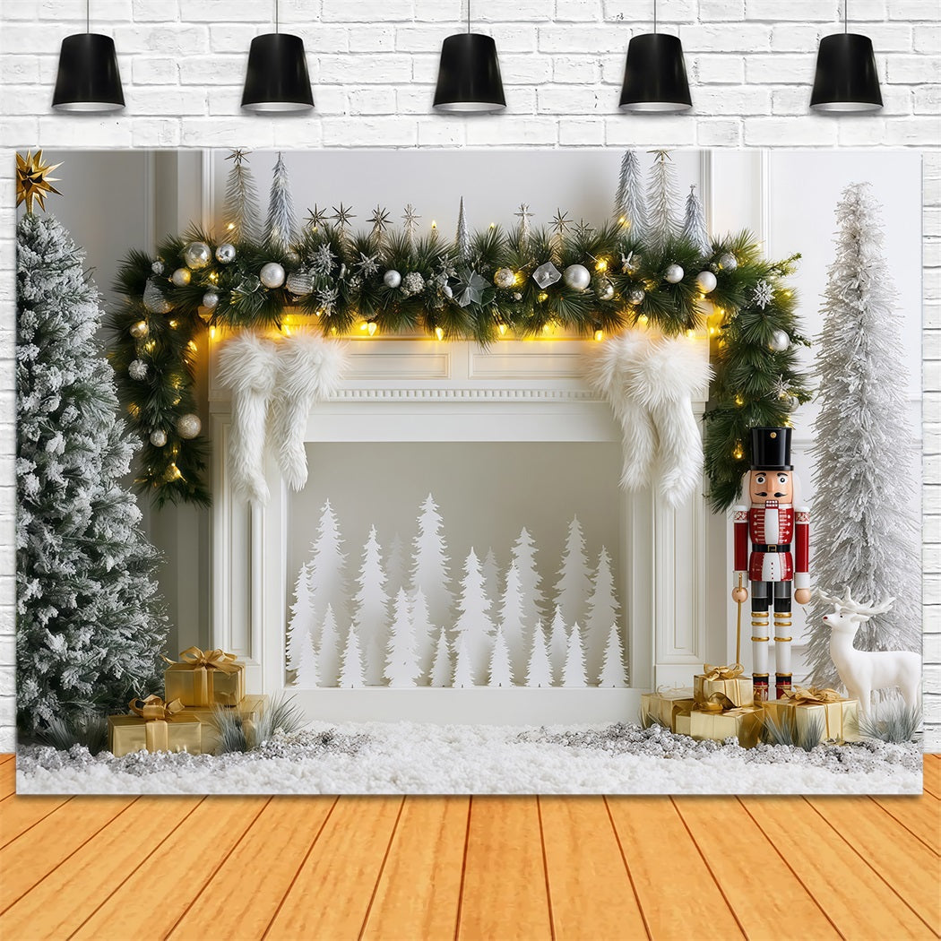 Elegant Christmas Backdrop Silver Frost Mantel Display Studio Christmas Backdrops RR69-81