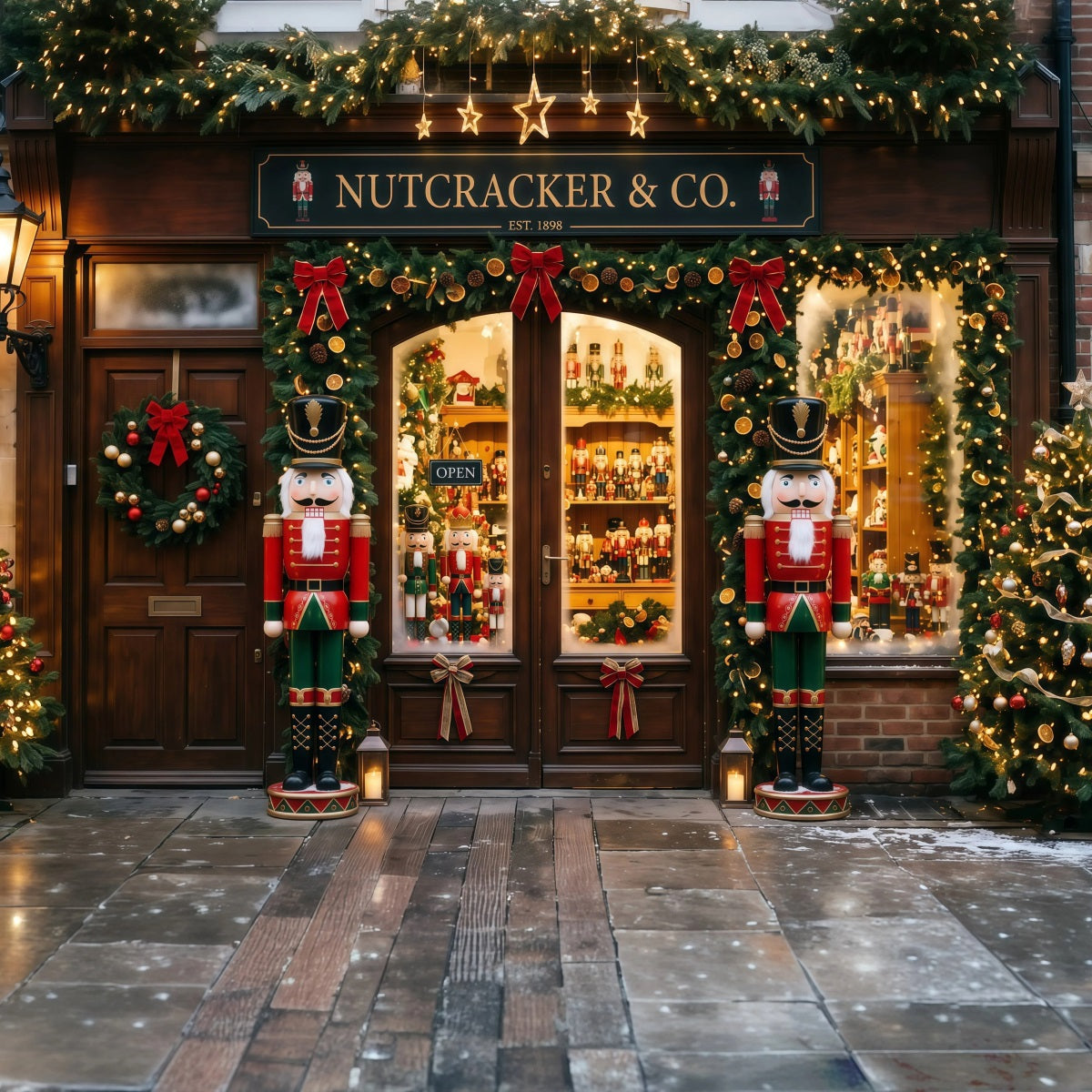Christmas Store Backdrop Nutcracker Toy Shopfront Wall Christmas Backdrop RR69-82