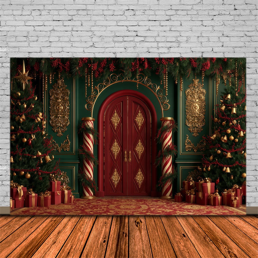 Victorian Christmas Backdrop Candy Cane Palace Entrance Christmas Muslin Backdrop RR69-83