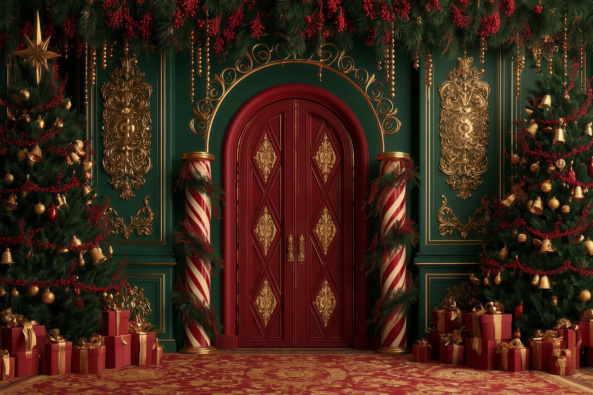 Victorian Christmas Backdrop Candy Cane Palace Entrance Christmas Muslin Backdrop RR69-83