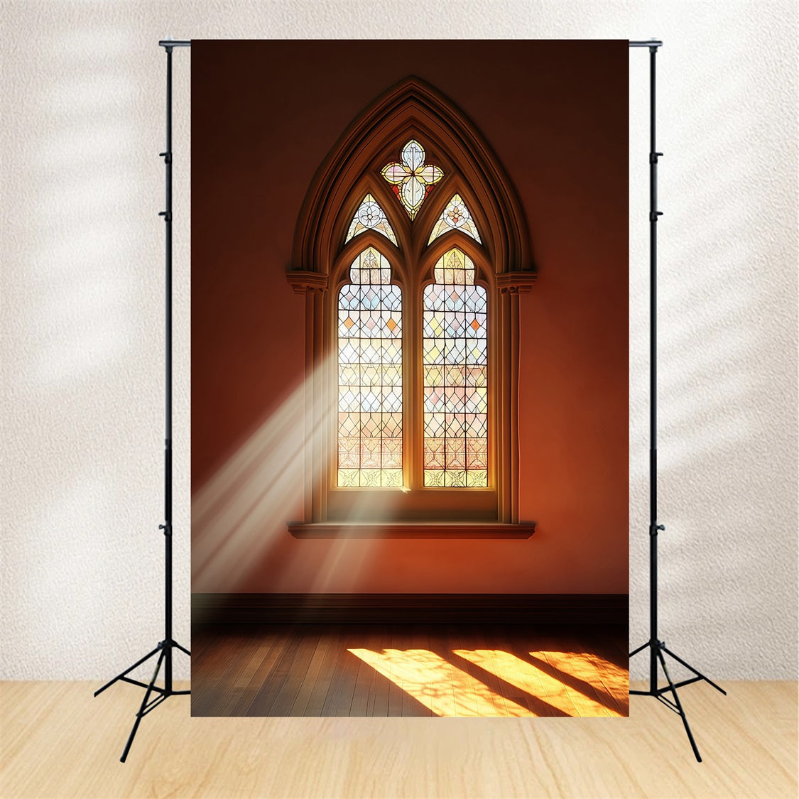Church Christmas Backdrop Gothic Stained Glass Window Photography Christmas Backdrops RR69-9