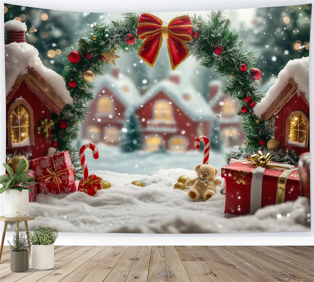 Cute Christmas Backdrop Candy Cane Cottage Archway Christmas Photography Backdrop RR69-97