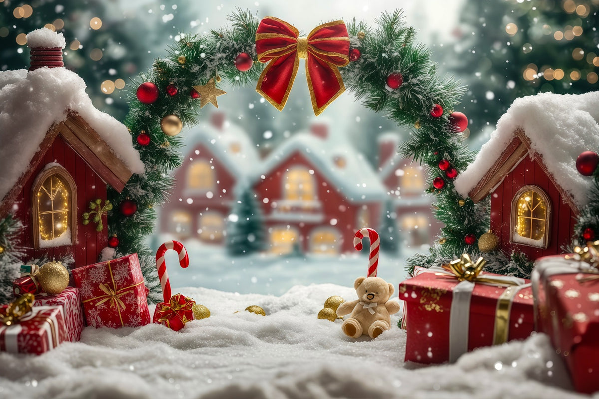 Cute Christmas Backdrop Candy Cane Cottage Archway Christmas Photography Backdrop RR69-97