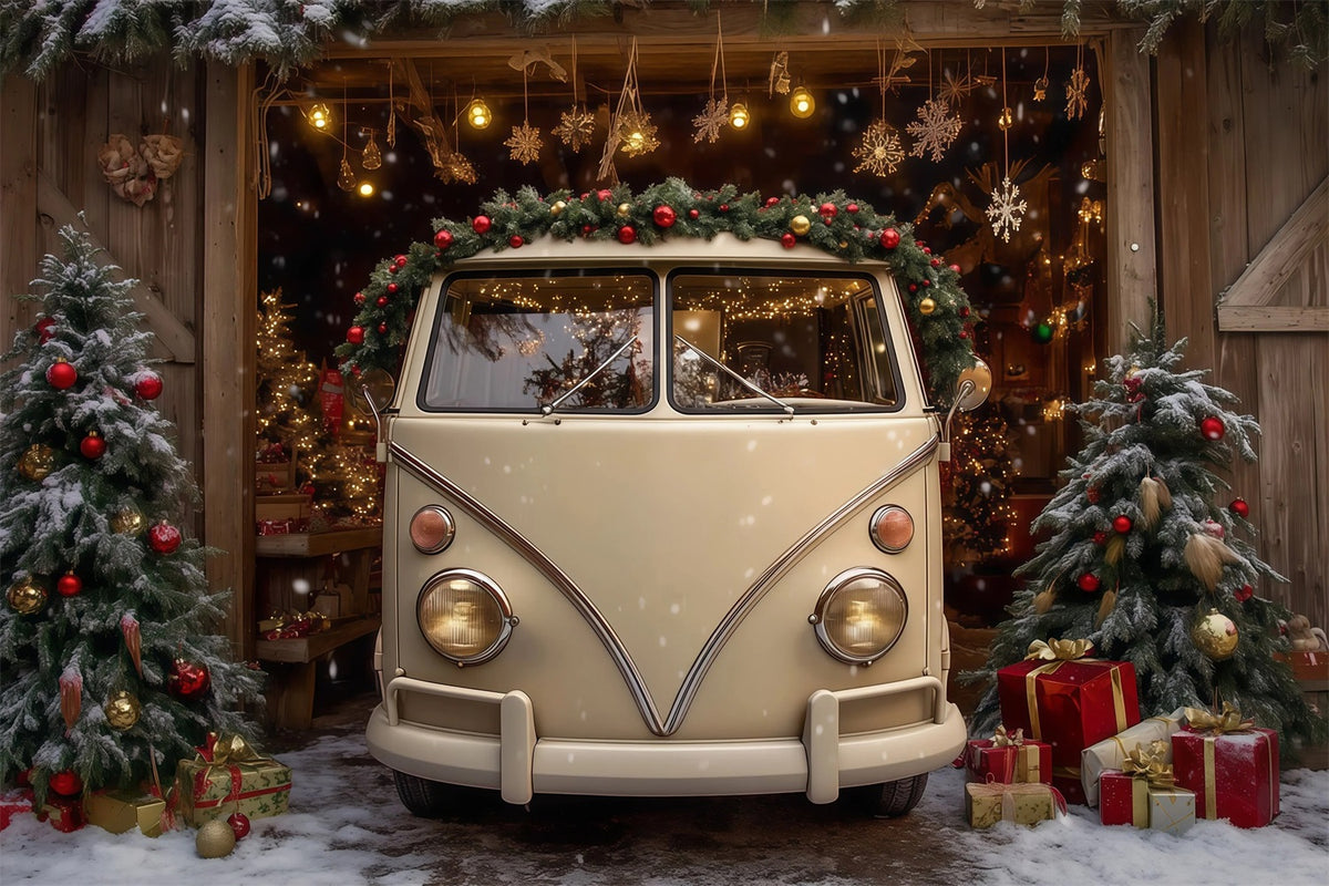 Christmas Farm Backdrop Vintage Van Barn Display Christmas Photography Backdrops RR69-99