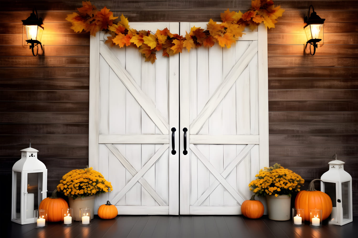 Fall Back Backdrop Fall Pumpkins Maple Leaves Photography Backdrop RR7-117