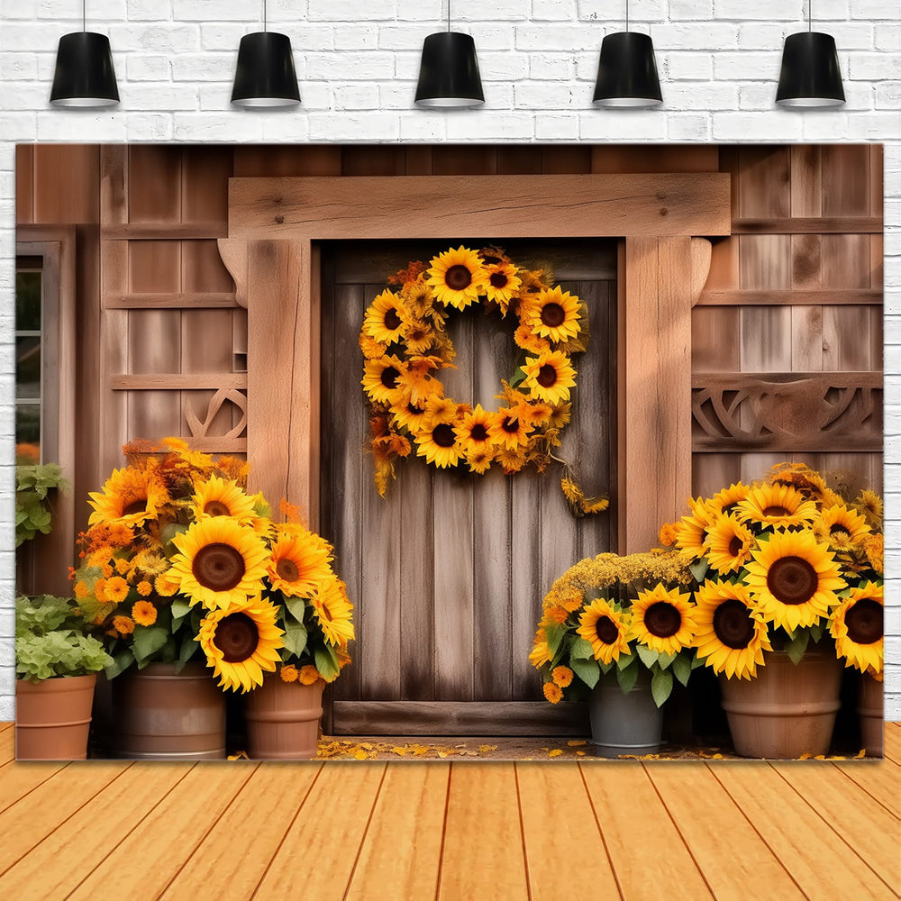 Fall Harvest Barn Sunflower Photography Backdrop RR7-123