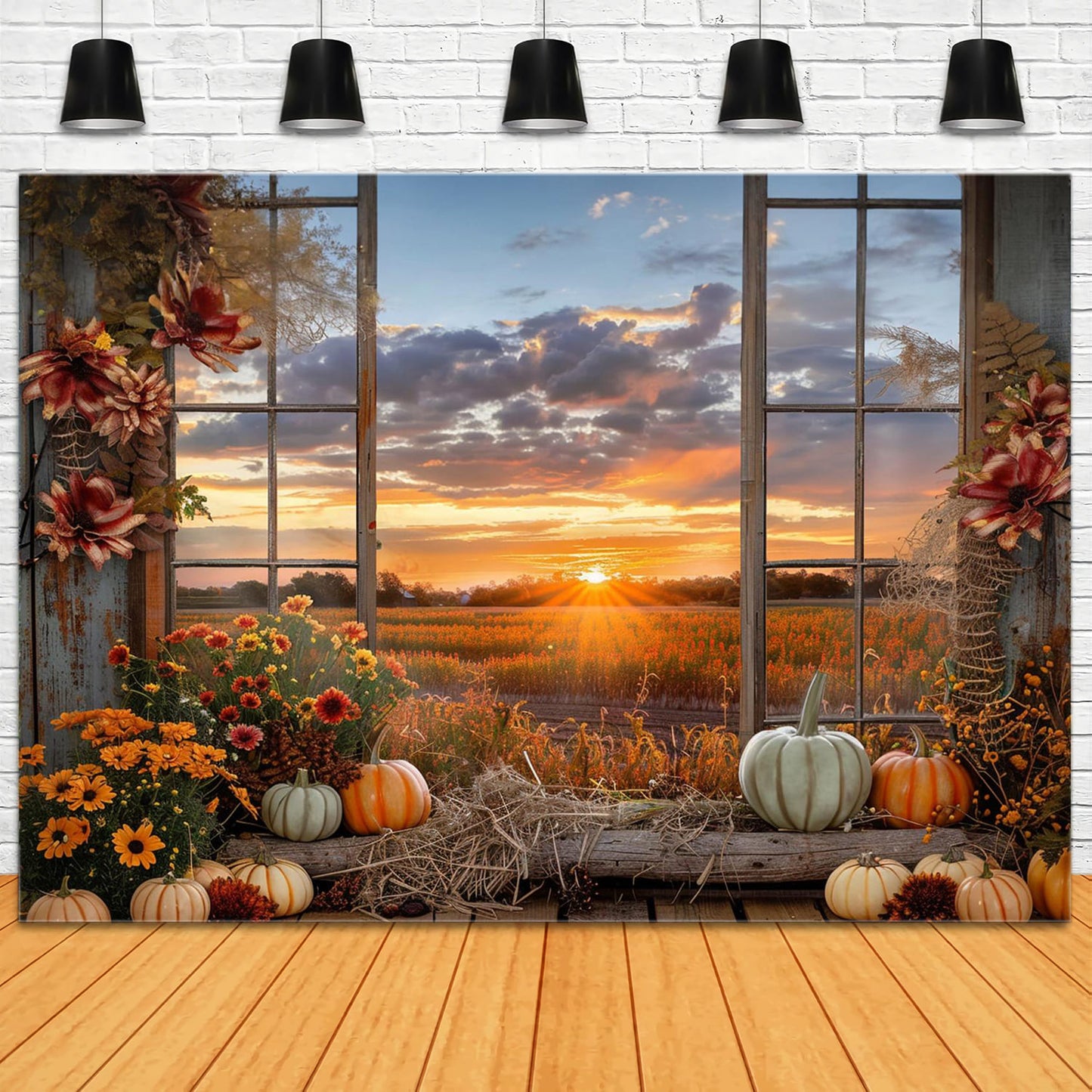 Fall Pumpkins Sunset Window Scenery Backdrop RR7-151 – Dbackdrop