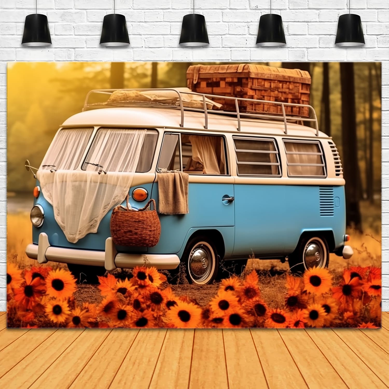 Fall Sunflower Blue White Car Bus Backdrop RR7-163 – Dbackdrop