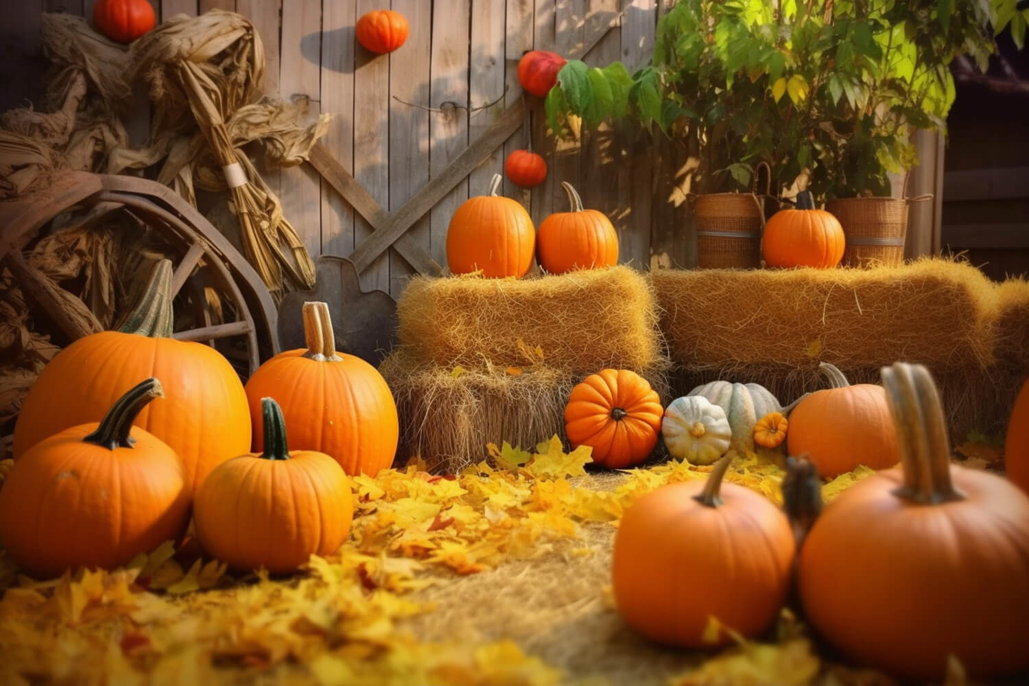 Rustic Fall Backdrop Autumn Barn Haystack Pumpkins Backdrop RR7-184