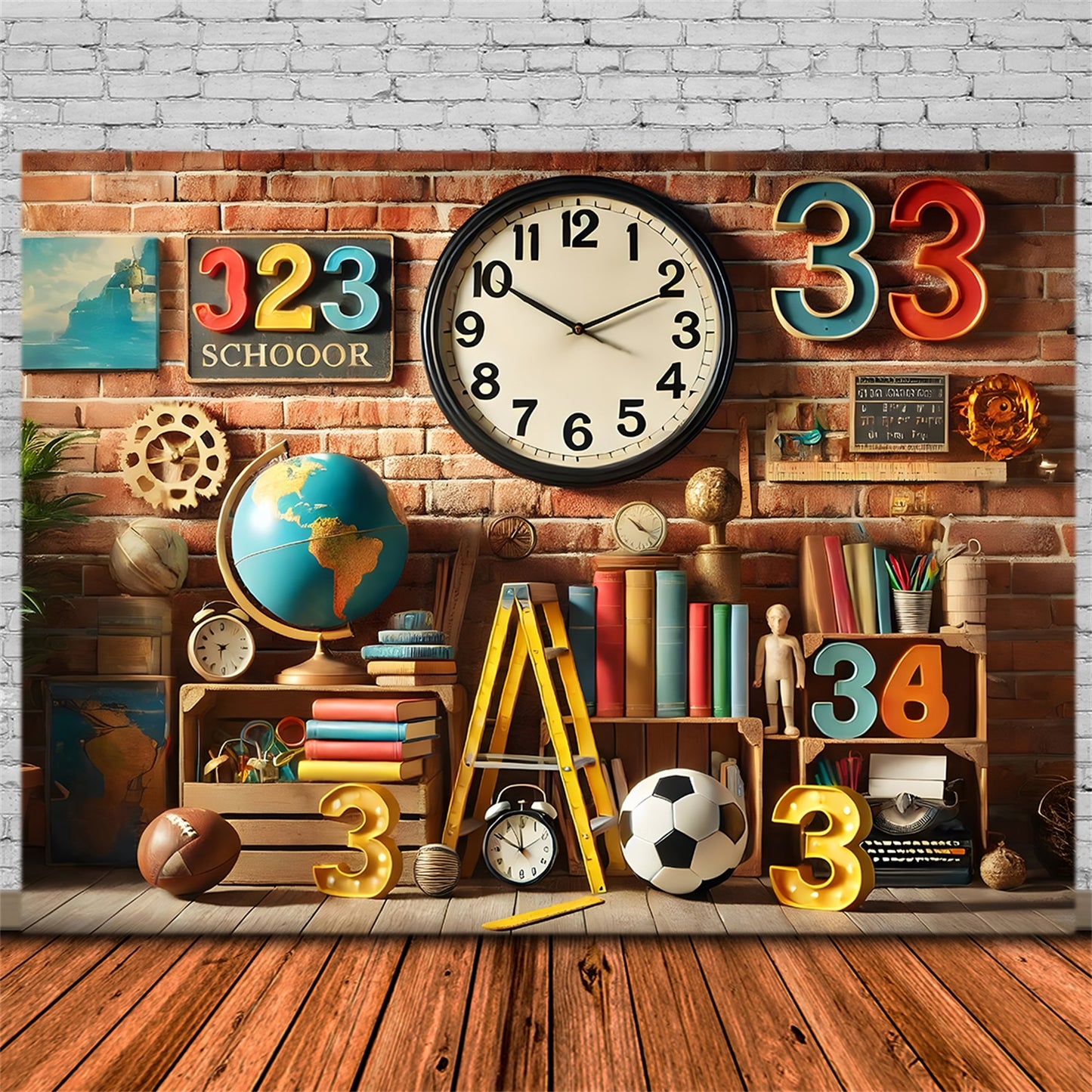 Back to School Numbers Books Globe Backdrop RR7-209 – Dbackdrop