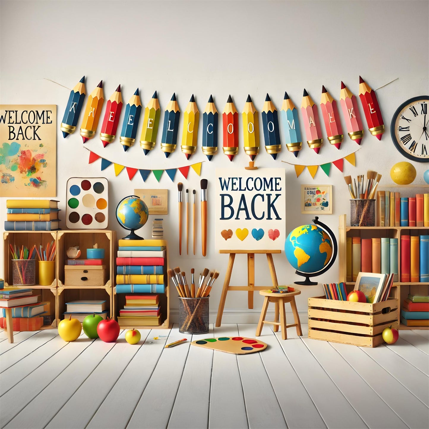 Crayon Brush Welcome Back to School Backdrop RR7-238 – Dbackdrop