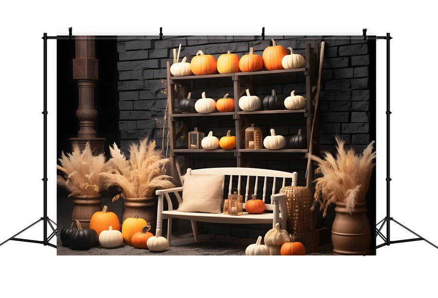 Elegant Fall Pumpkin Floral Bench Backdrop RR7-256 – Dbackdrop
