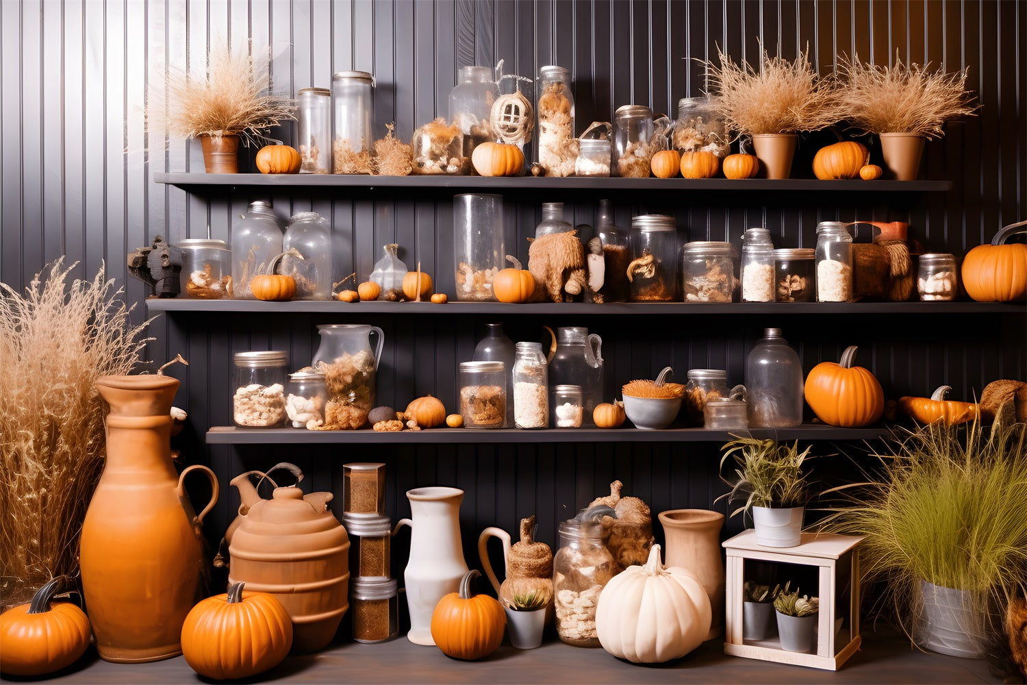 Autumn Pumpkin Jar Shelf Decor Backdrop RR7-267
