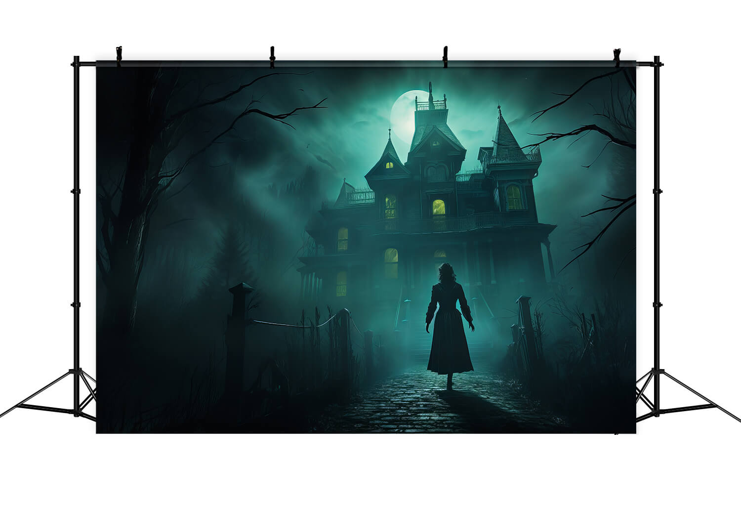 Halloween Spooky Haunted Mansion Moon Backdrop RR7-30 – Dbackdrop