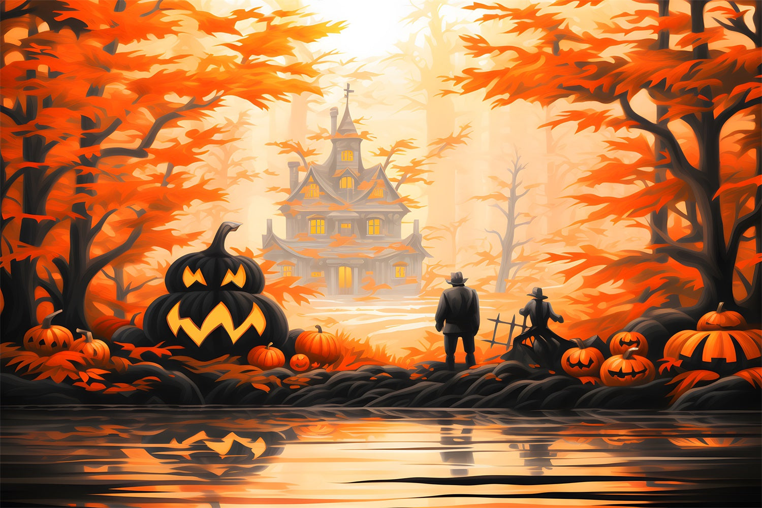 Halloween Enchanted Forest Mansion Backdrop RR7 328 Dbackdrop halloween-enchanted-forest-mansion-backdrop-rr7-328-dbackdrop