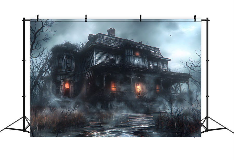 Halloween Haunted Mansion in the Mist Backdrop RR7-334 – Dbackdrop