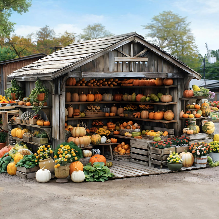 Rustic Fall Backdrop Rustic Autumn Harvest Shed Pumpkins Backdrop RR7-345