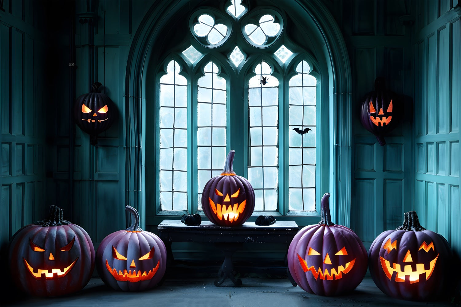 Halloween Gothic Window  Jack-o'-Lanterns Backdrop RR7-374