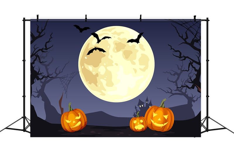 Big Moon Bats Halloween Round Baby Shower Backdrop