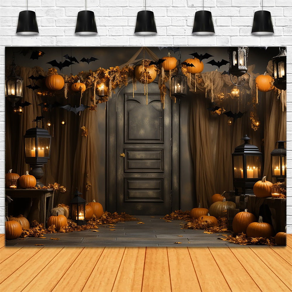 Pumpkins Bats Decorated Door Halloween Backdrop RR7-400